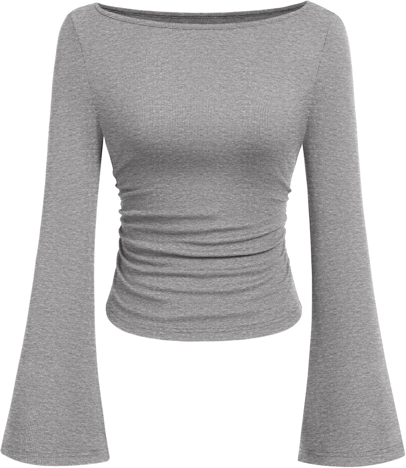 Women's Long Sleeve Crop Tops Casual Boat Neck Bell Sleeve - Image 5