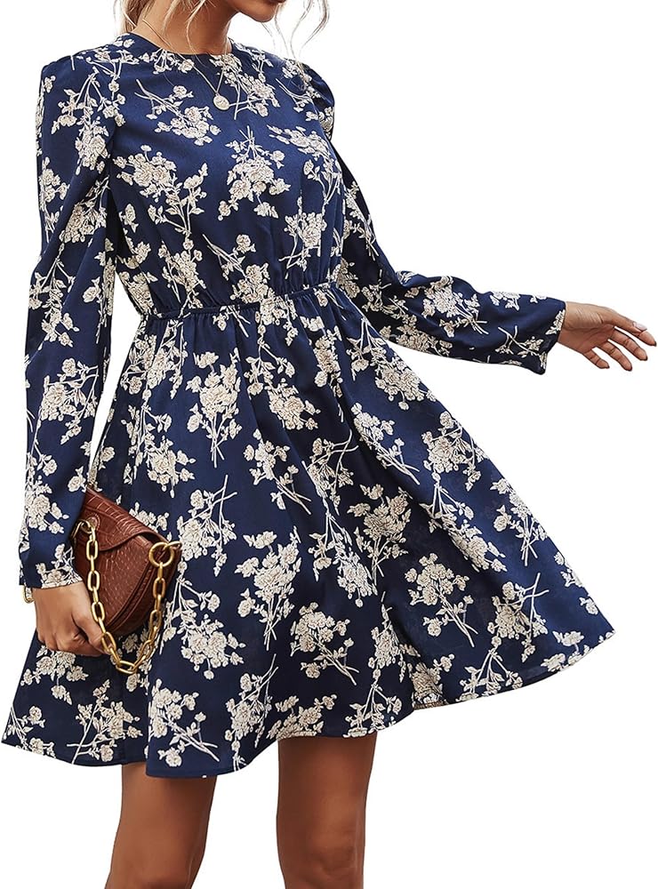 Women's Mini Dresses Casual Spring V Neck Chiffon Long Peasant Sleeves Flowy Spring Dress - Image 2