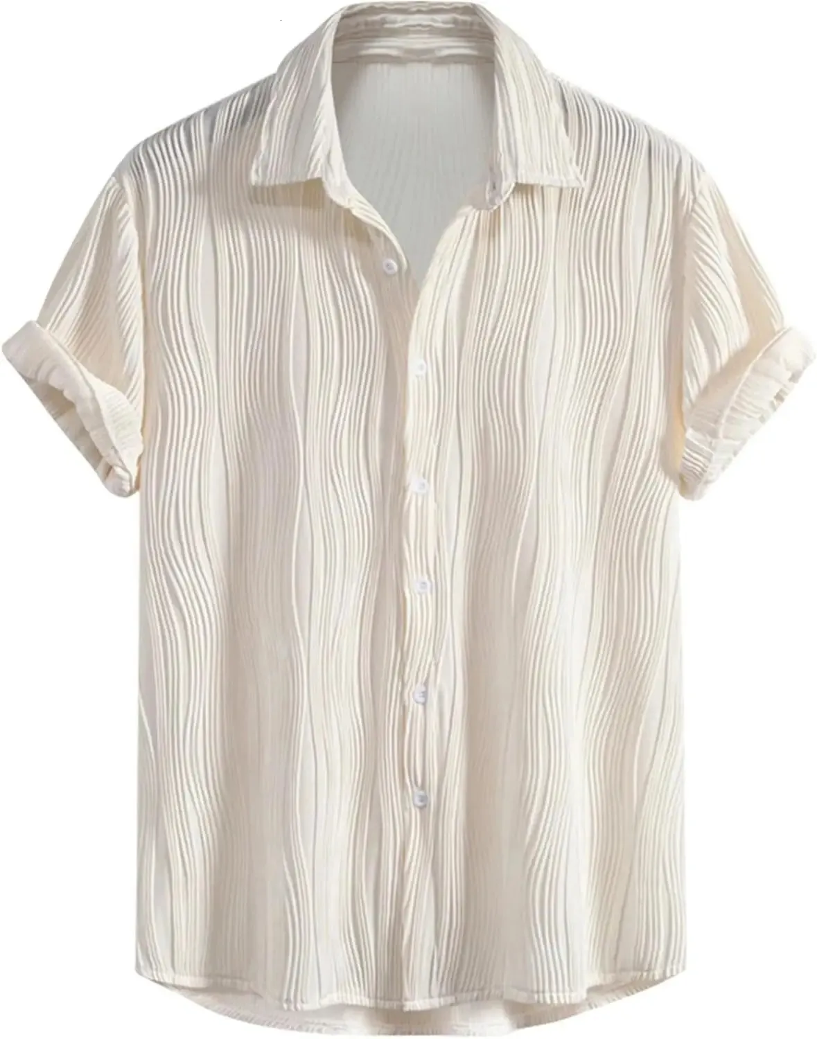 Mens Pleated Hawaiian Shirt - Short Sleeve Button Down Textured Casual Beach Shirt - Image 7