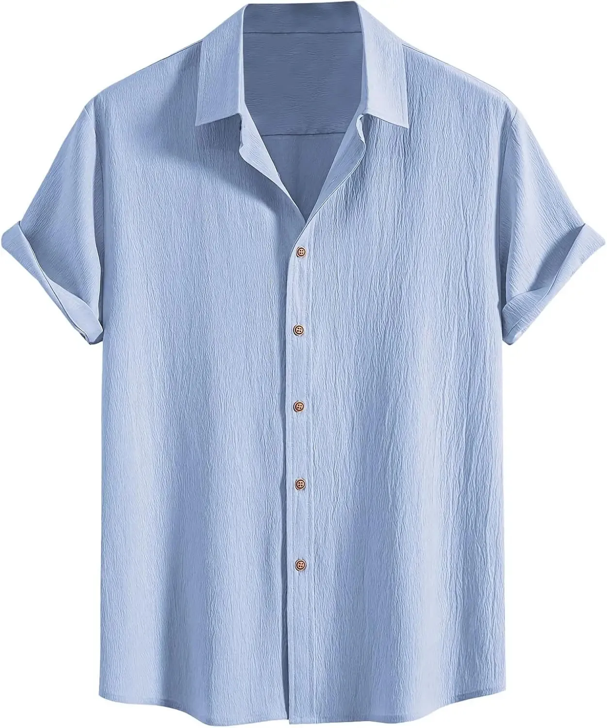 Mens Pleated Hawaiian Shirt - Short Sleeve Button Down Textured Casual Beach Shirt - Image 6