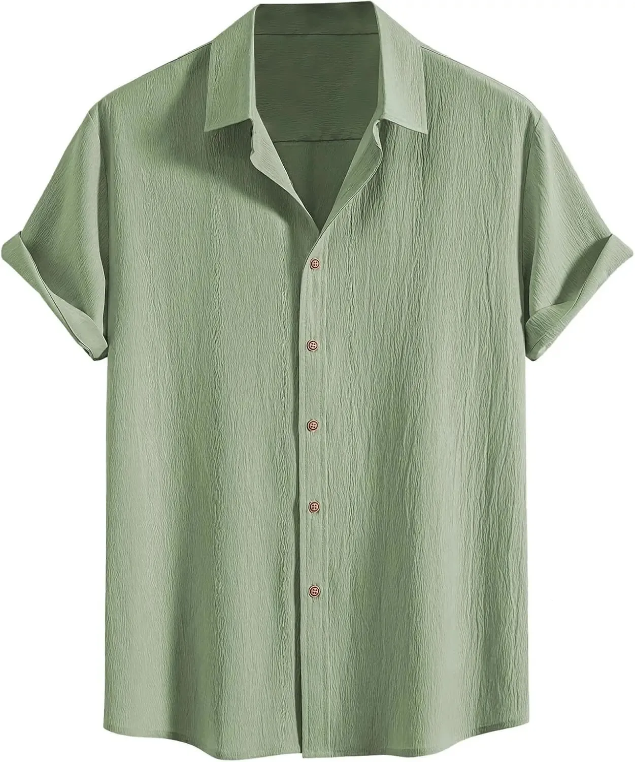 Mens Pleated Hawaiian Shirt - Short Sleeve Button Down Textured Casual Beach Shirt - Image 5