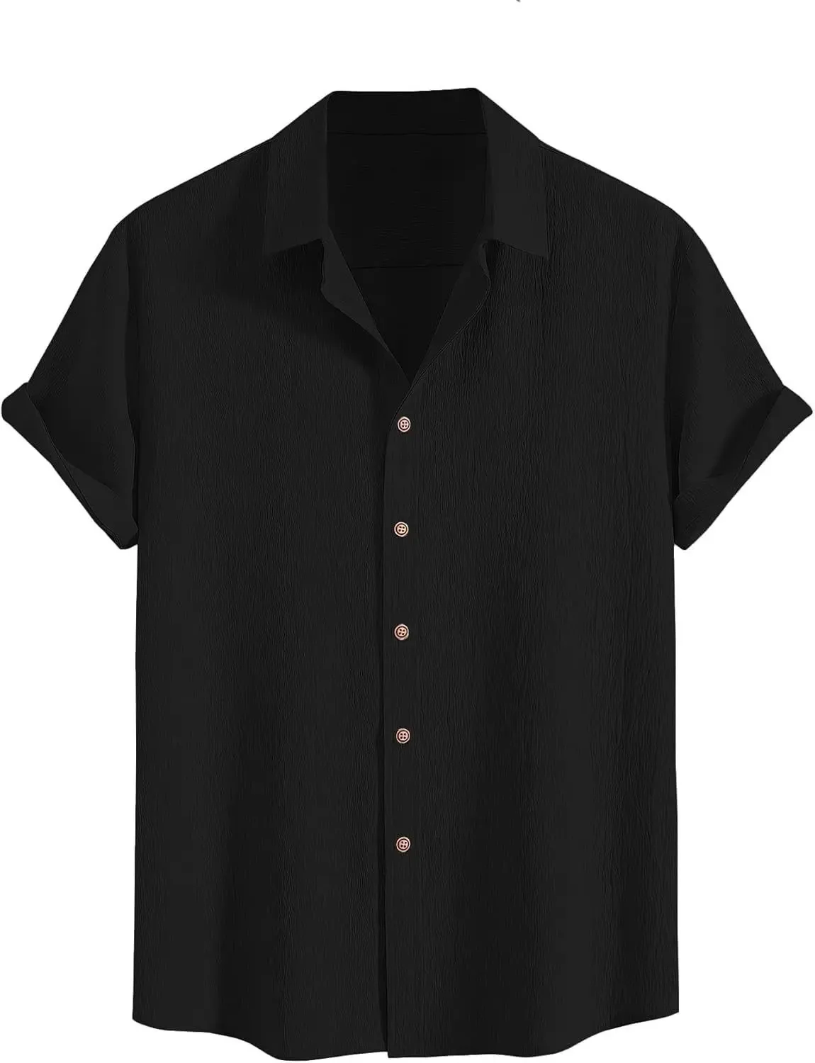 Mens Pleated Hawaiian Shirt - Short Sleeve Button Down Textured Casual Beach Shirt