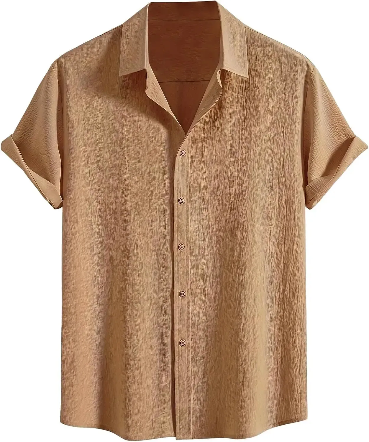 Mens Pleated Hawaiian Shirt - Short Sleeve Button Down Textured Casual Beach Shirt - Image 2