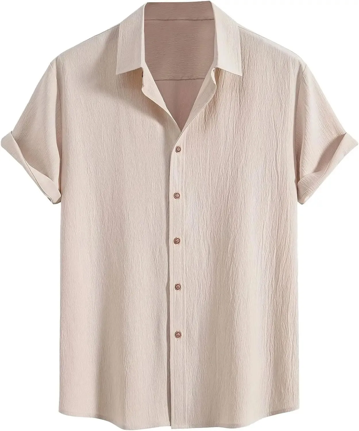Mens Pleated Hawaiian Shirt - Short Sleeve Button Down Textured Casual Beach Shirt - Image 4